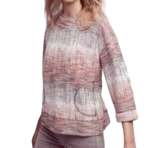 Anthropologie Postmark Sweatshirt Women's Etched Woven Knit Cuffs Sunset Boho M - Picture 1 of 5